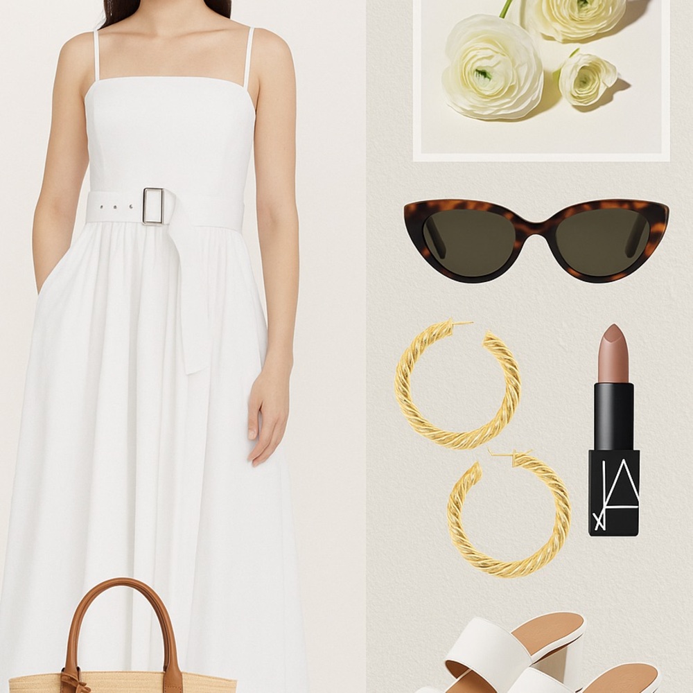Elegant White Belted Dress
